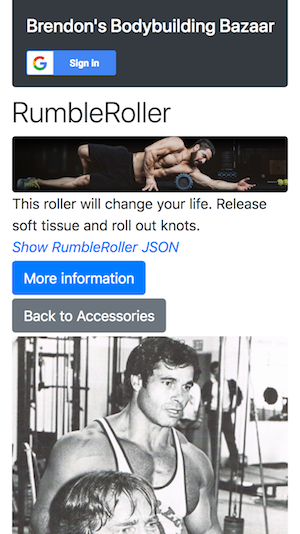 Udacity Brendon's bodybuilding bazaar full-stack app screenshot