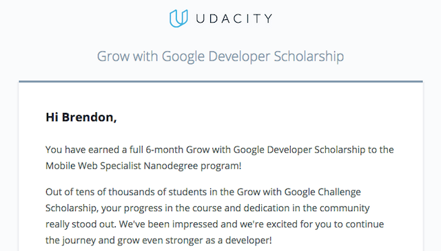 Udacity Google Mobile Web Specialist scholarship email